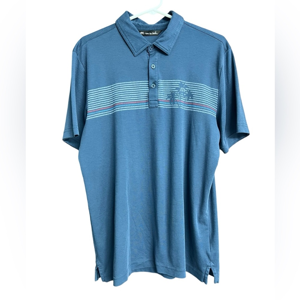 Travis Mathew Blue Grey Polo Short Sleeve Golf Shirt Size M‎